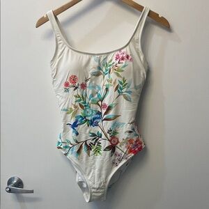 Johnny Was Floral One Piece Swimsuit - White and Multicolor Size M